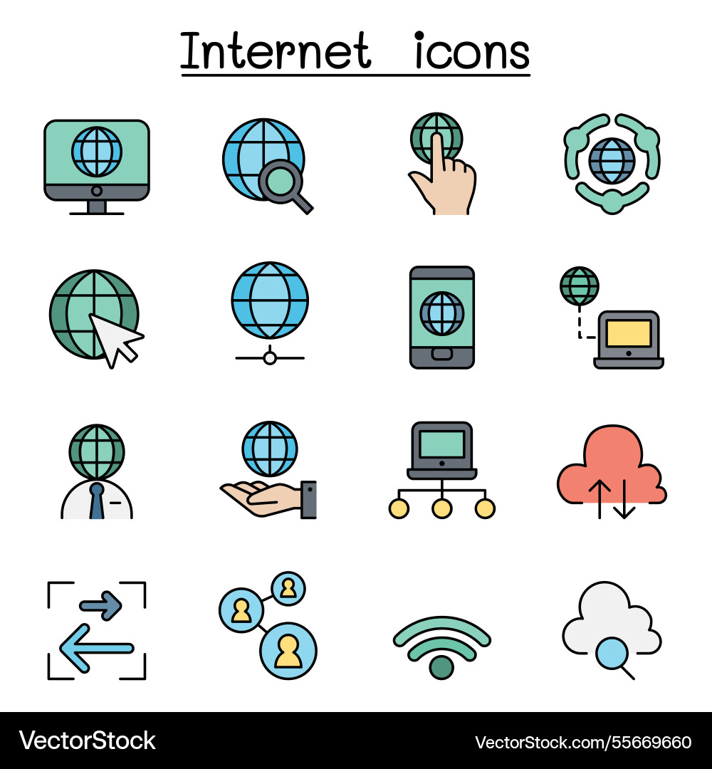 Internet icon set in color line style Internet icon set in color line style vector image