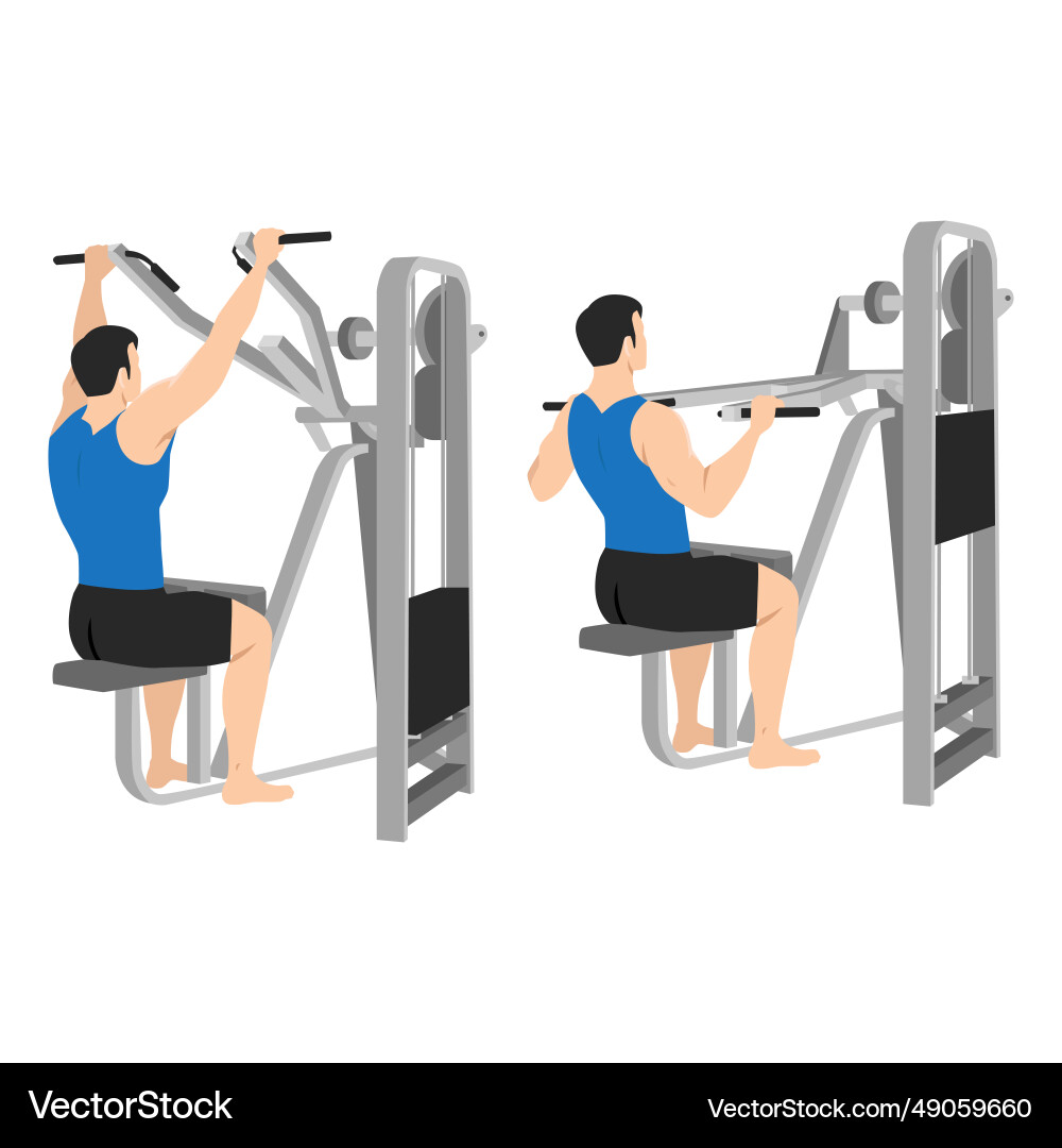 Man doing lever front pulldown lat machine pull Vector Image
