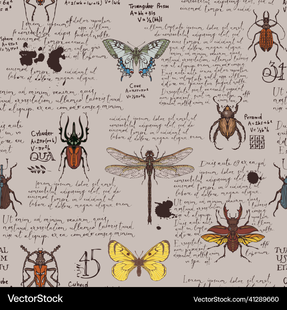 Seamless pattern with insects and lorem ipsum Seamless pattern with insects and lorem ipsum vector image