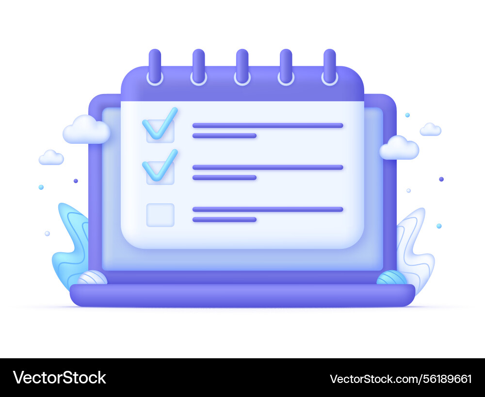 3d calendar and check marks on computer 3d calendar and check marks on computer vector image