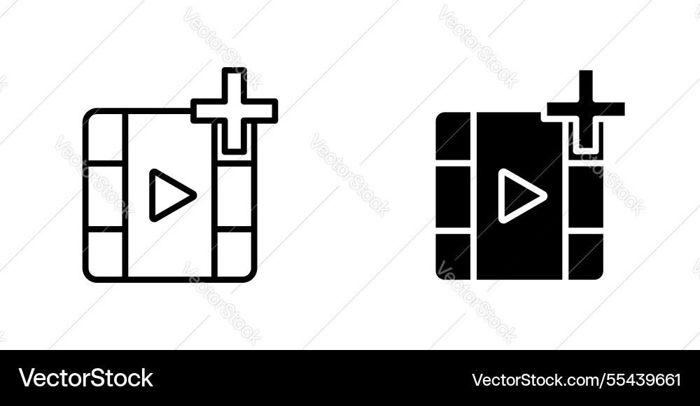 Add video icons stroke line and black solid Add video icons stroke line and black solid vector image