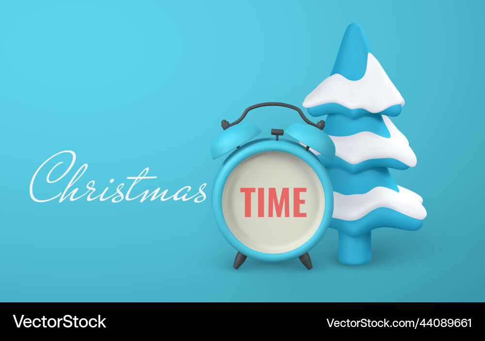 Christmas time promo banner design cute 3d alarm Christmas time promo banner design cute 3d alarm vector image