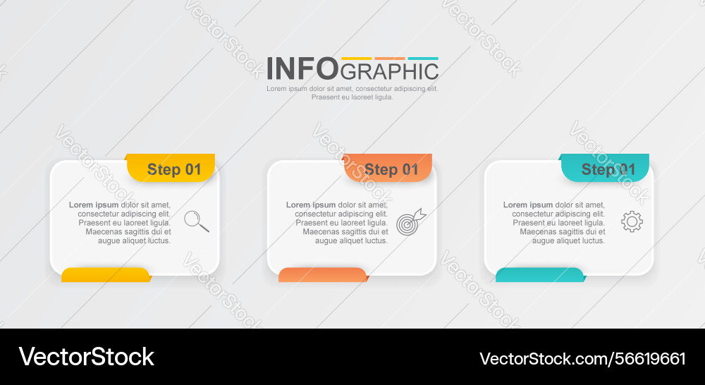 Clean infographic with three steps and colorful Vector Image