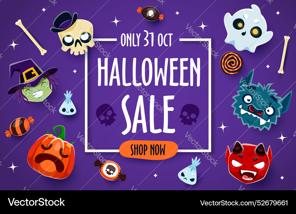 Halloween-Verkauf Banner Kürbis und Schädel Emojis Halloween-Verkauf Banner Kürbis und Schädel Emojis vektorbild