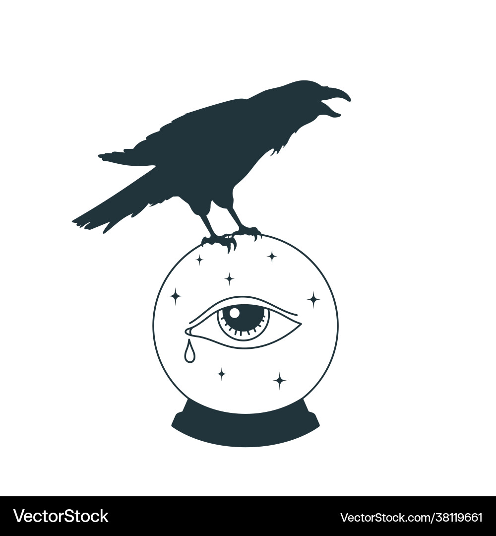Mystische Hexenkugel mit raven Umrisskristall Mystische Hexenkugel mit raven Umrisskristall vektorbild