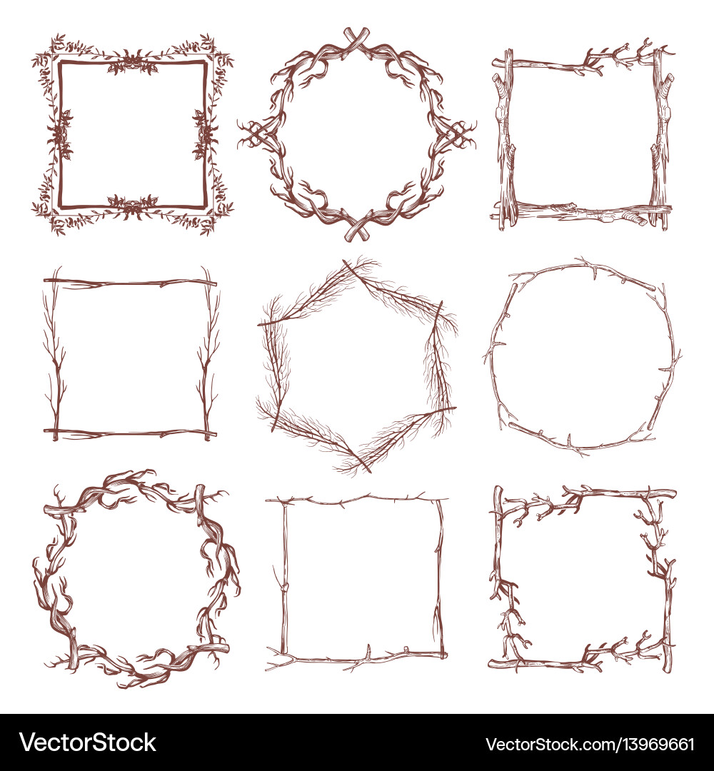 Rustic Branch Frame Borders vector image
