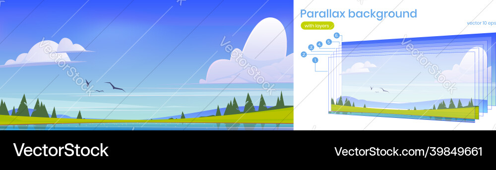 Scenery summer landscape parallax 2d background Scenery summer landscape parallax 2d background vector image