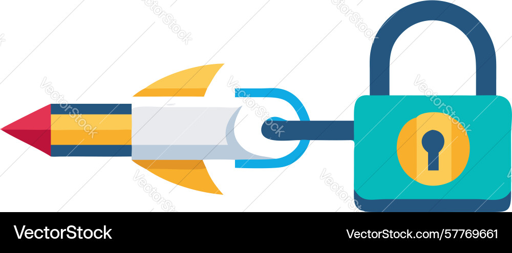 Secure launch padlock icon with rocket design Vector Image