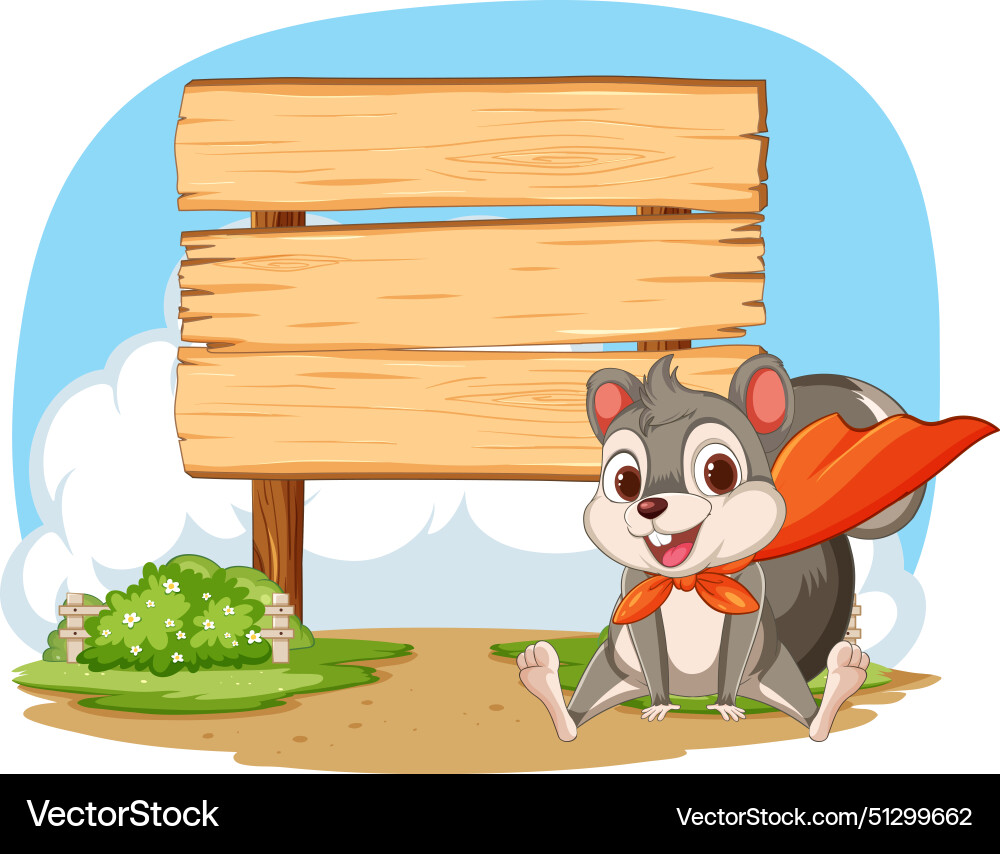 Cartoon squirrel beside a large blank sign Cartoon squirrel beside a large blank sign vector image