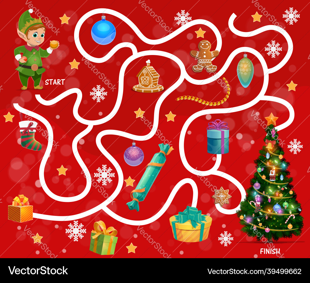 Christmas Maze with Presents and Ornaments Vector Image