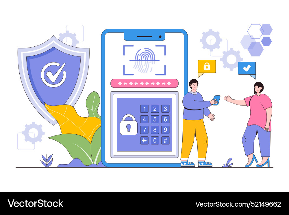 Flat access control system with people characters vector image