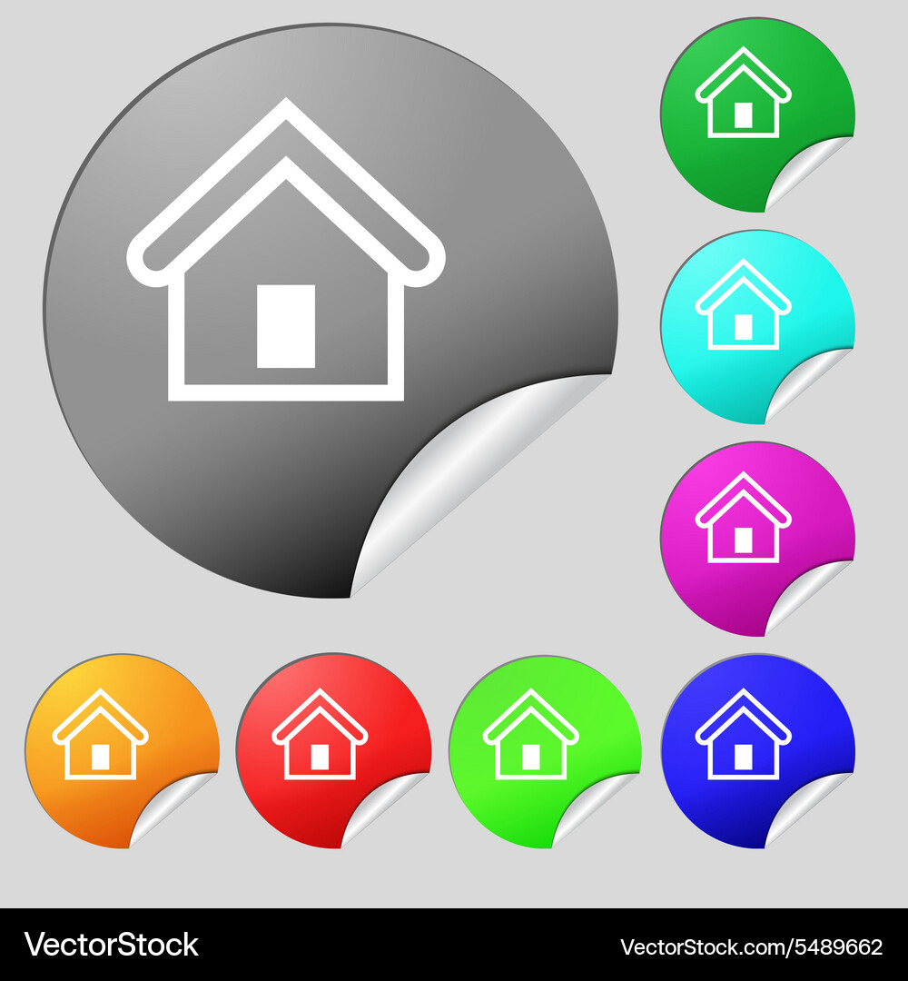 House icon sign set of eight multi colored round Vector Image