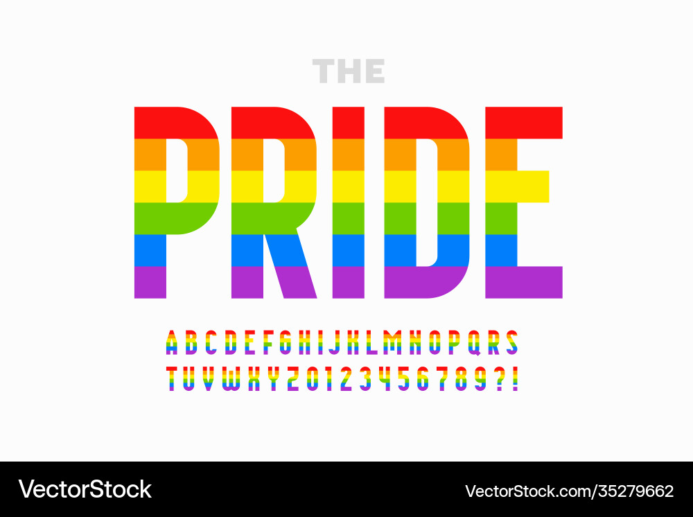 Lgbtq rainbow flag colors pride font alphabet Lgbtq rainbow flag colors pride font alphabet vector image