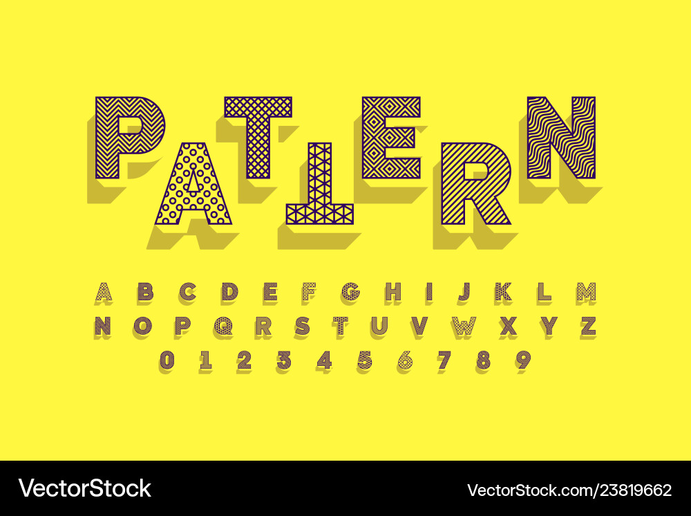 Modern font design with different patterns inside Modern font design with different patterns inside vector image