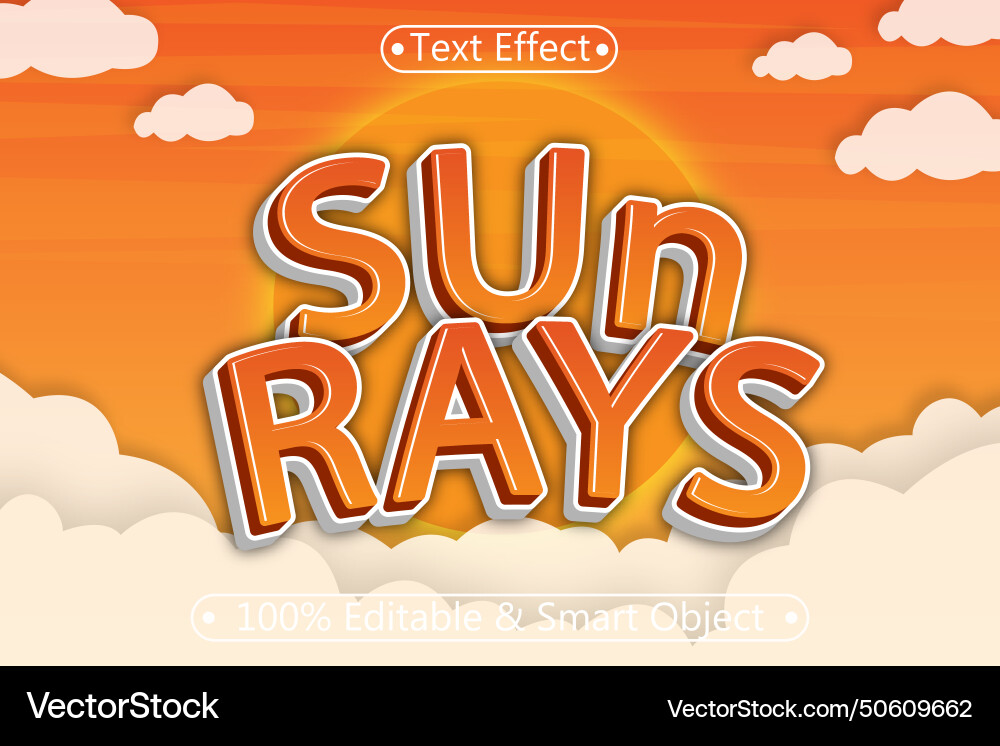Sun rays editable text effect 3 dimension emboss Vector Image