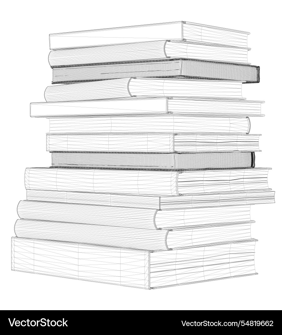 Wireframe of stack books from black lines Wireframe of stack books from black lines vector image