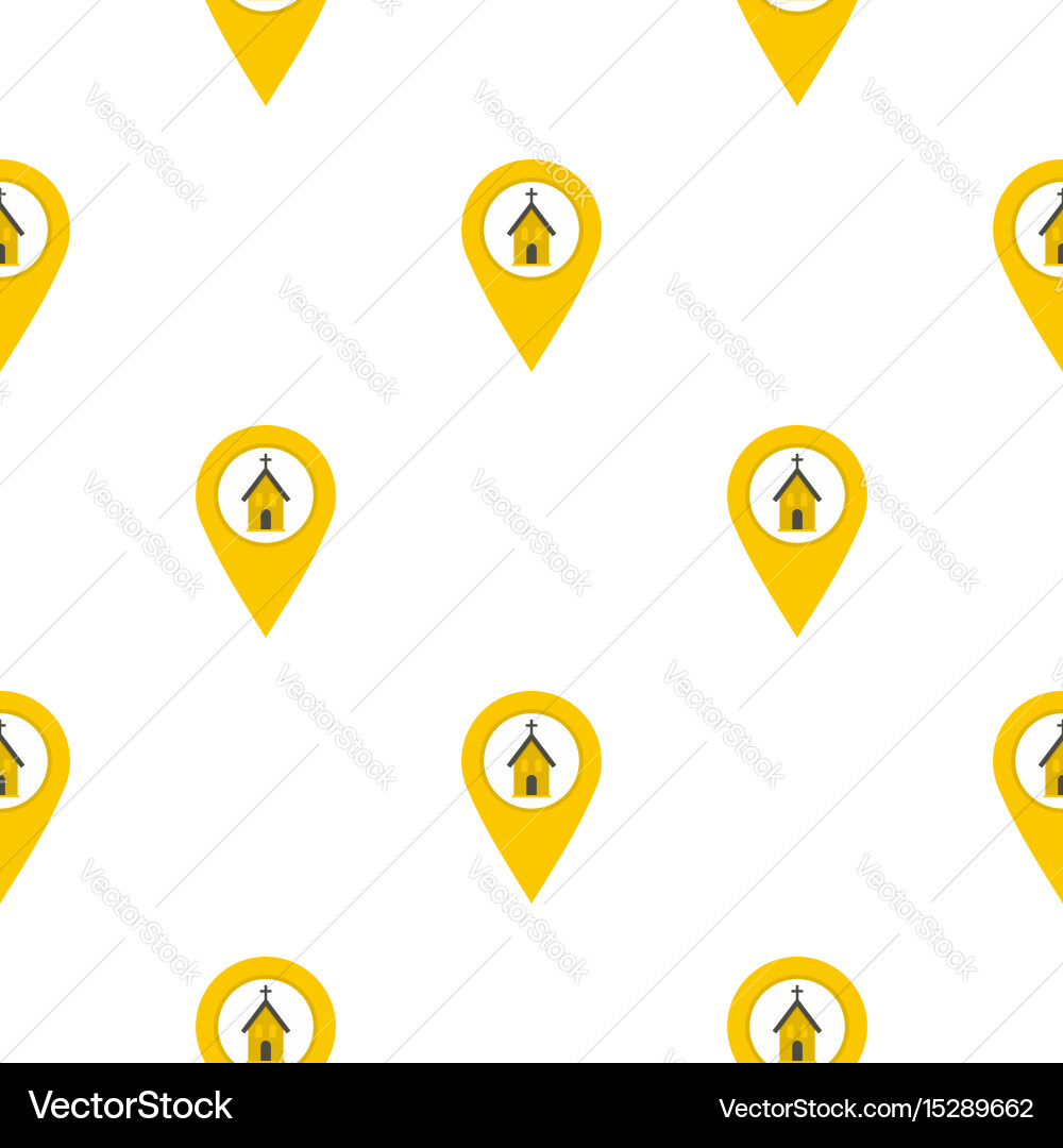 Yellow map pointer with church sign pattern flat vector image