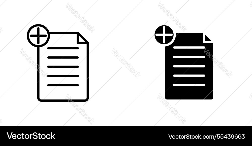 Add document icons stroke line and black solid Add document icons stroke line and black solid vector image