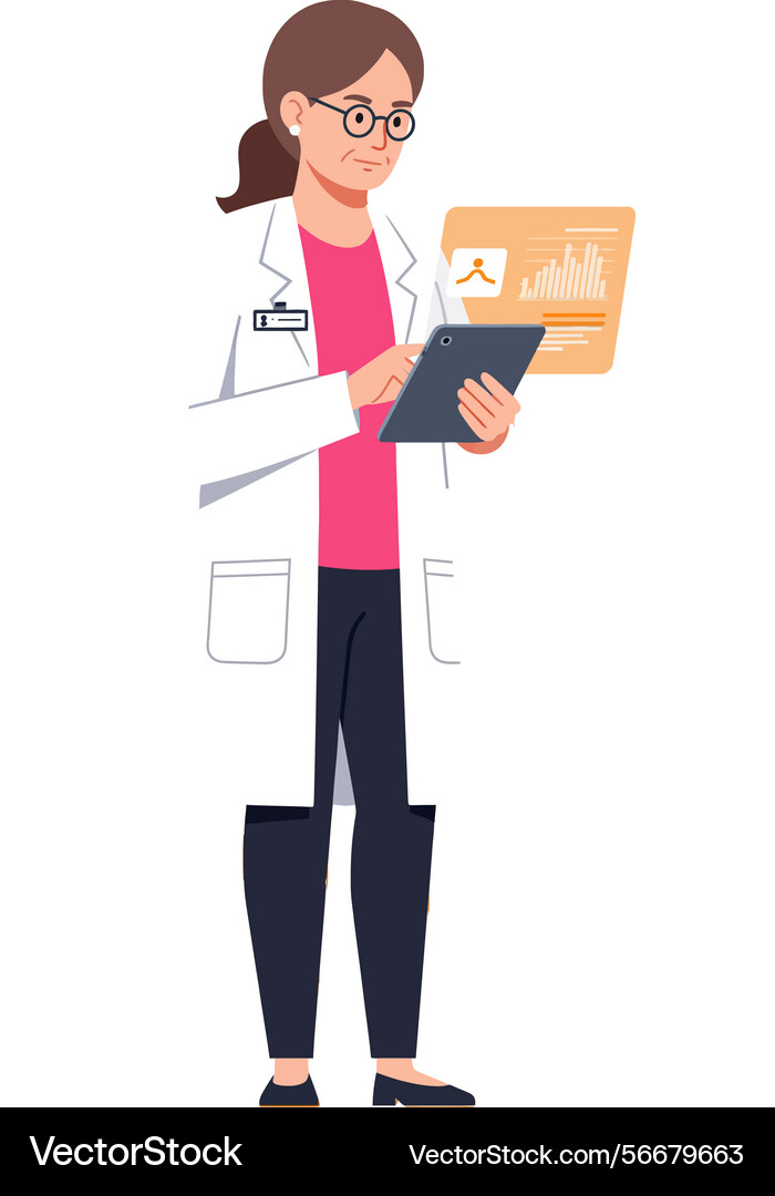 Female scientist using digital tablet with data Female scientist using digital tablet with data vector image