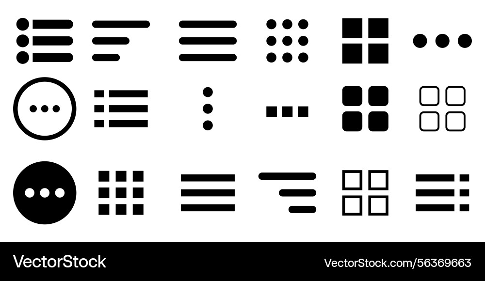 Menu icon set list grid navigation Menu icon set list grid navigation vector image