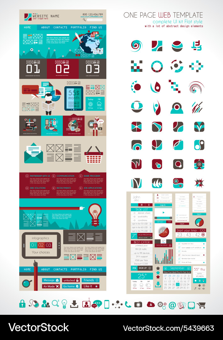 One page website flat ui design template vector image