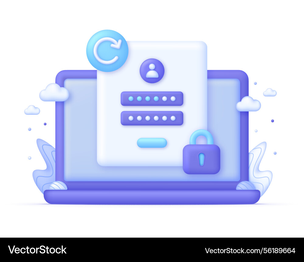 3d password reset on computer 3d password reset on computer vector image