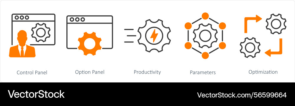 A set of 5 settings icons as control panel option Vector Image