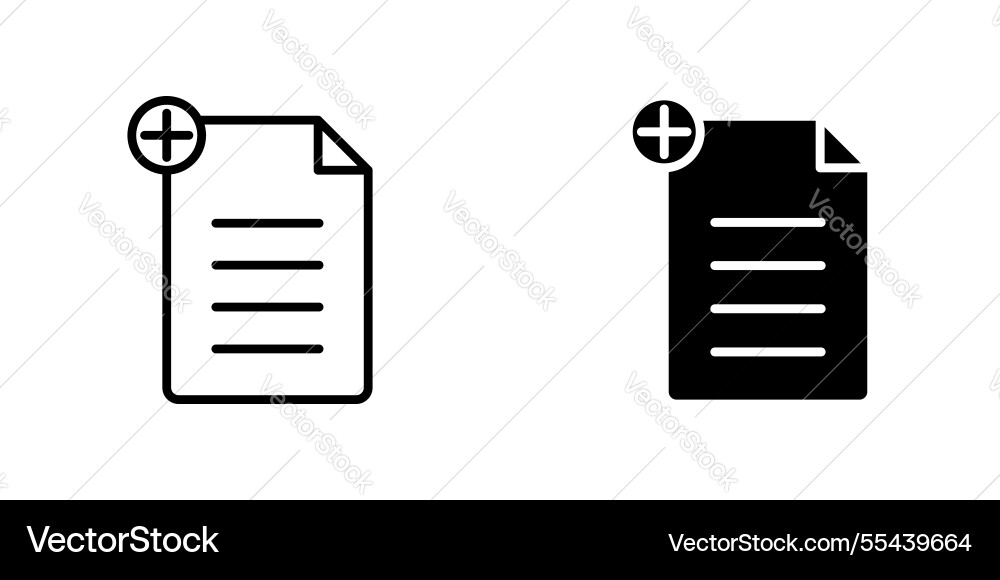 Add document icons stroke line and black solid Add document icons stroke line and black solid vector image
