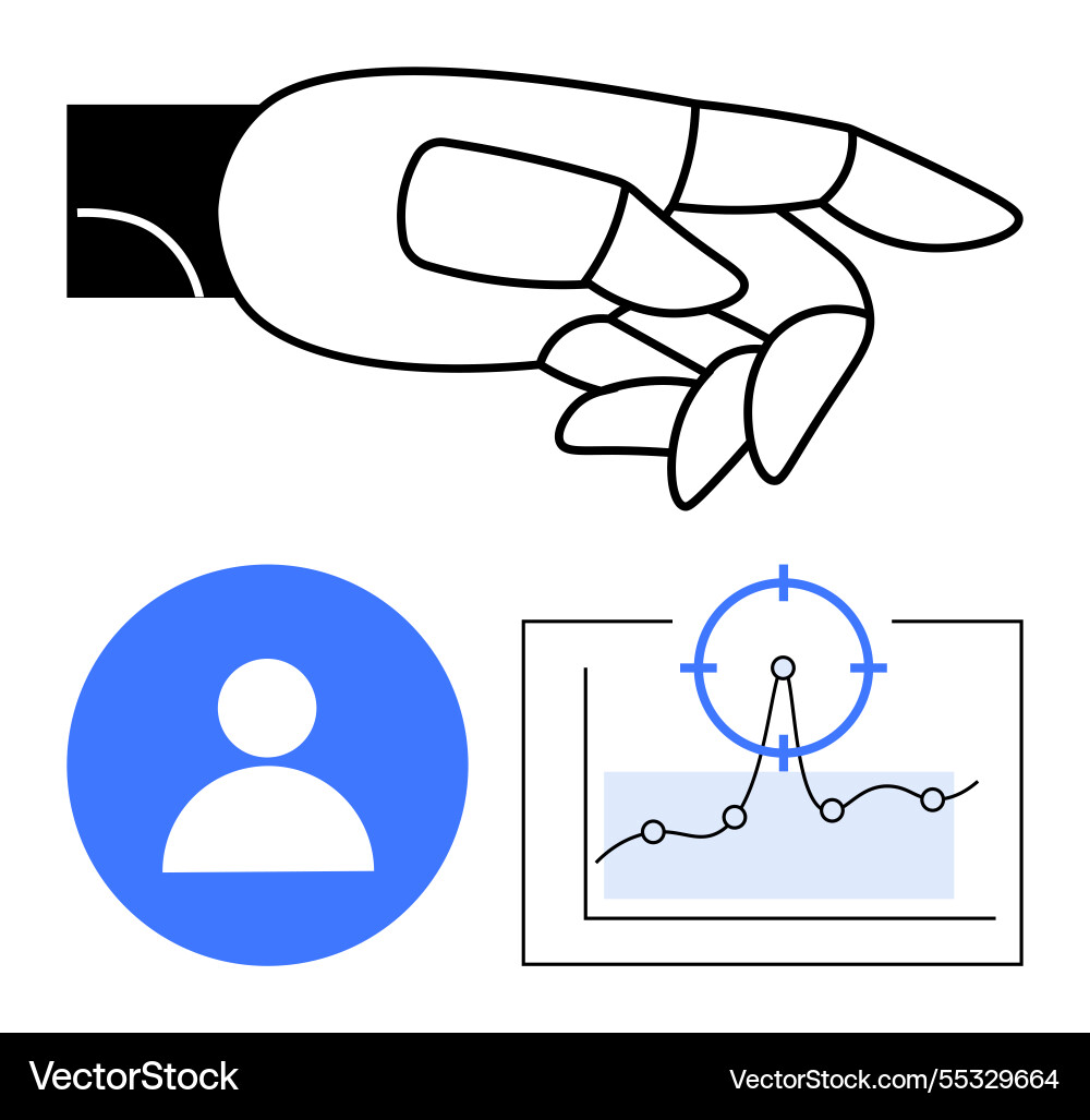 Hand pointing user profile icon and analytics Hand pointing user profile icon and analytics vector image