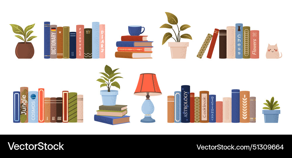 Isolated stack and piles of various books Vector Image