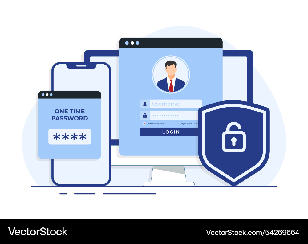 Log in to a website or app using two-step Log in to a website or app using two-step vector image