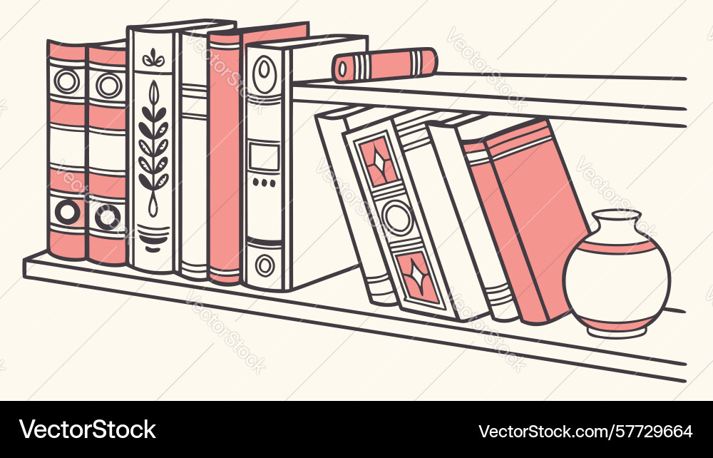 Modern bookshelf with ladder and stacked books vector image