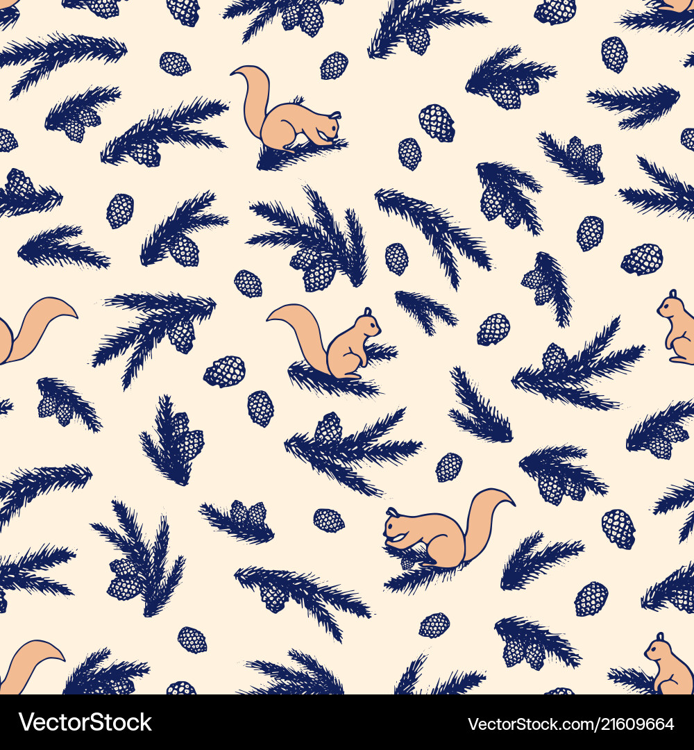 Seamless pattern with squirrels and pine cones Seamless pattern with squirrels and pine cones vector image