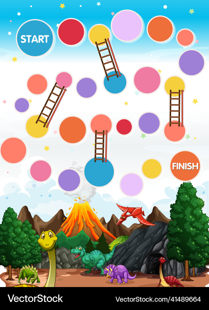Snake ladder game template with dinosaur theme Vector Image