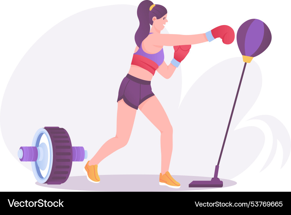 A woman doing punching exercise in gym flat s Vector Image
