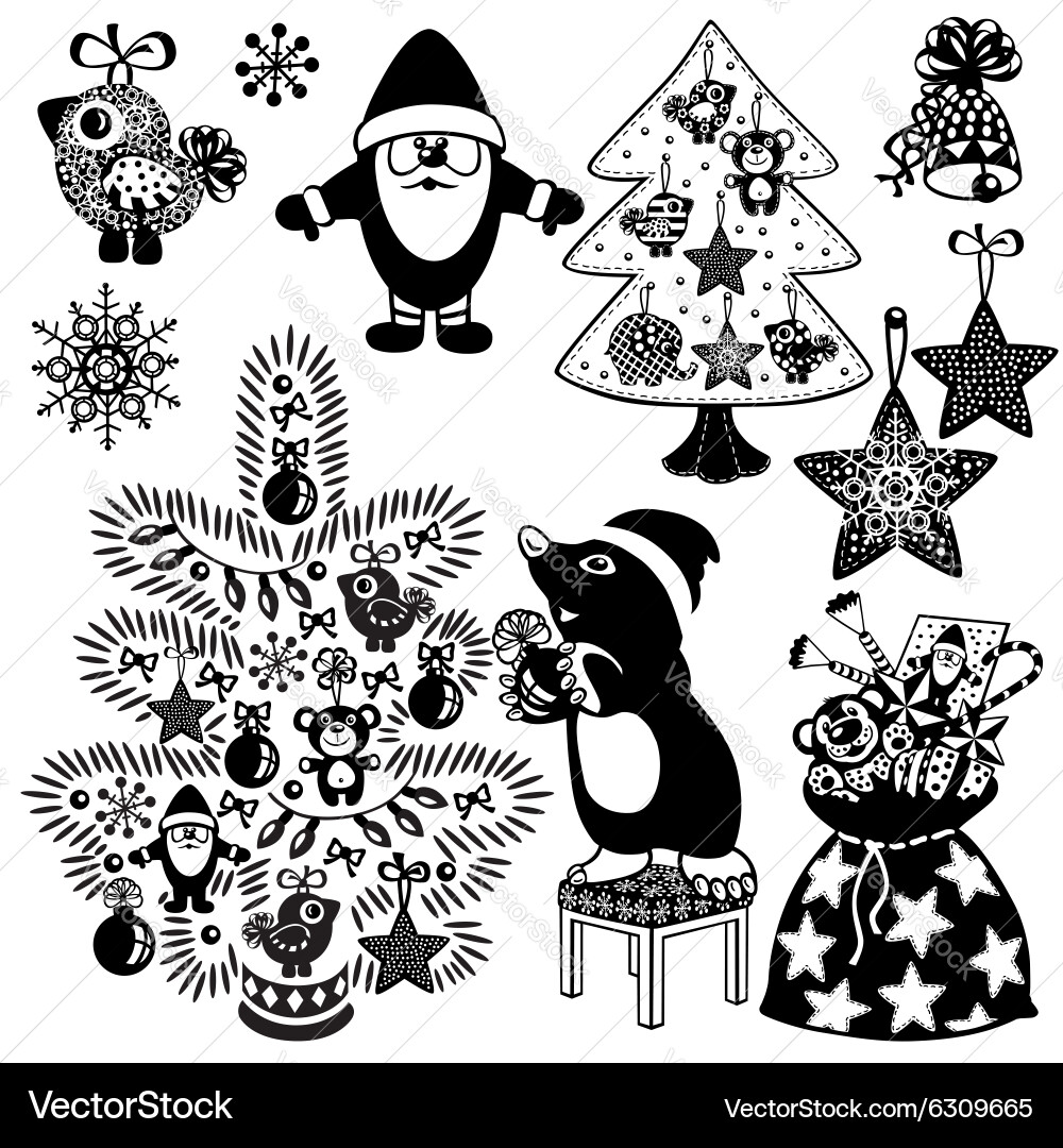 Christmas Symbols Black and White vector image