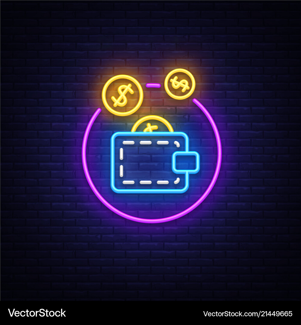Neon Wallet & Coin Sign – Royalty-Free Vector | VectorStock