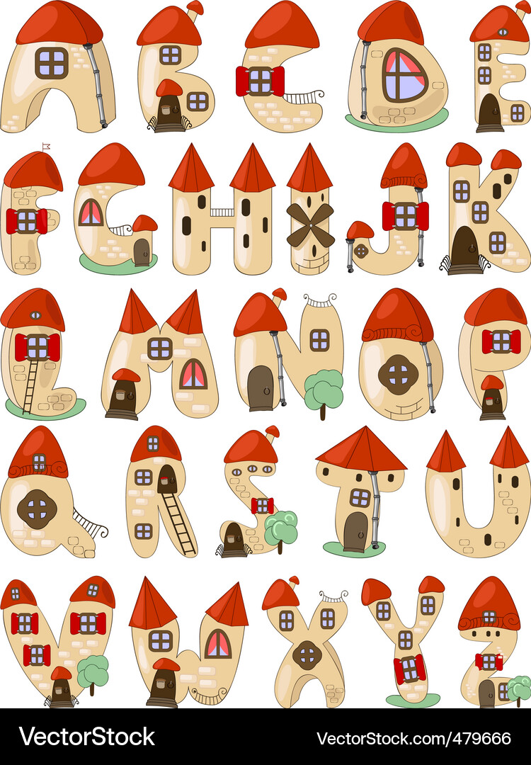 Medieval Houses Alphabet Vector Image