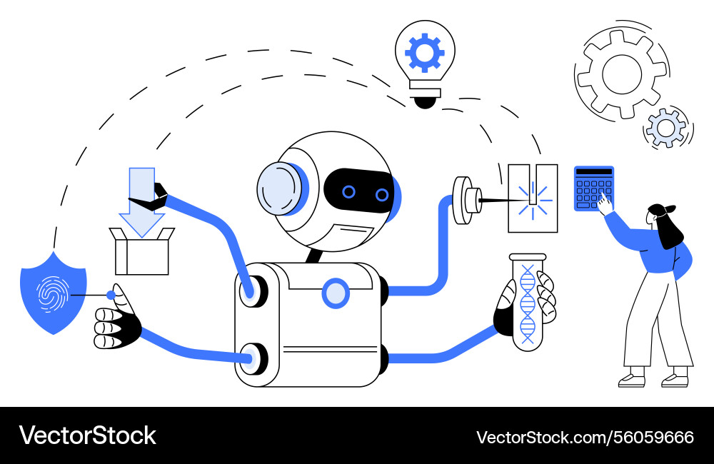 Multifunctional robot performing tasks Multifunctional robot performing tasks vector image