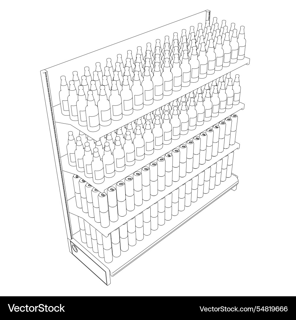 Outline of a shop shelf with bottles and jars Outline of a shop shelf with bottles and jars vector image
