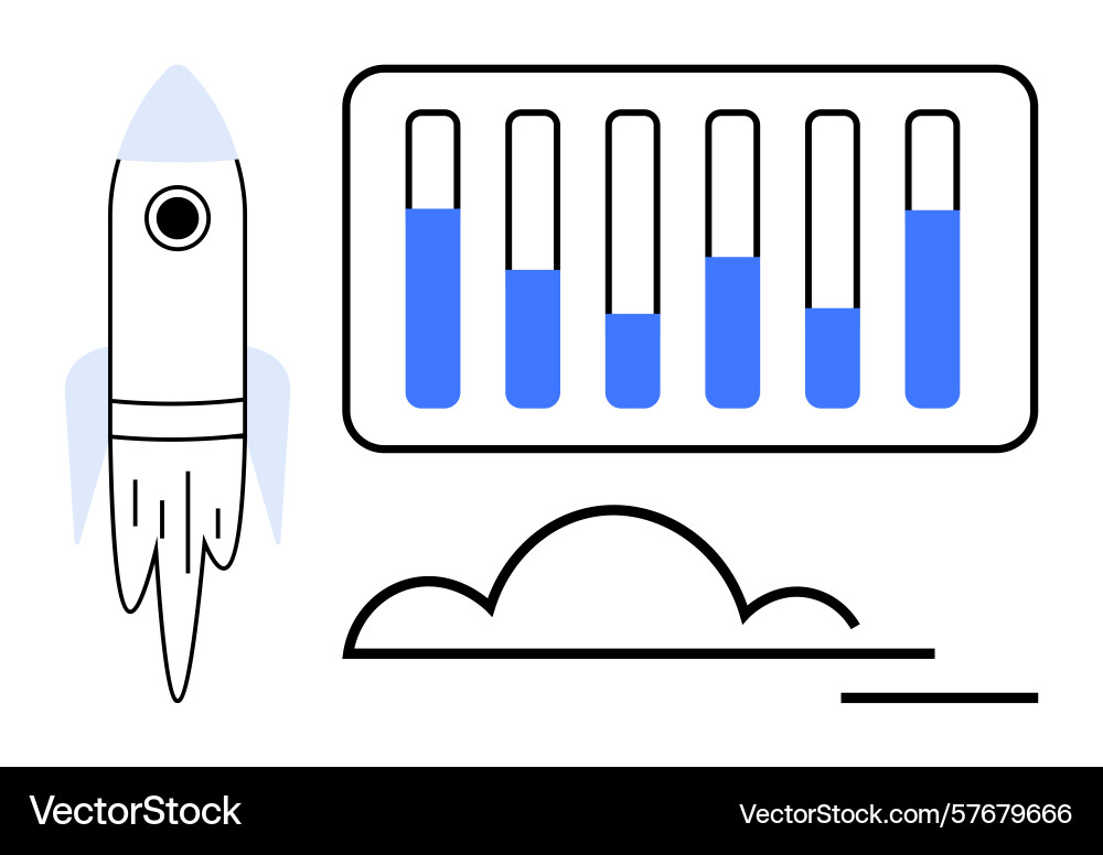 Rocket launch and progress bars representing Rocket launch and progress bars representing vector image