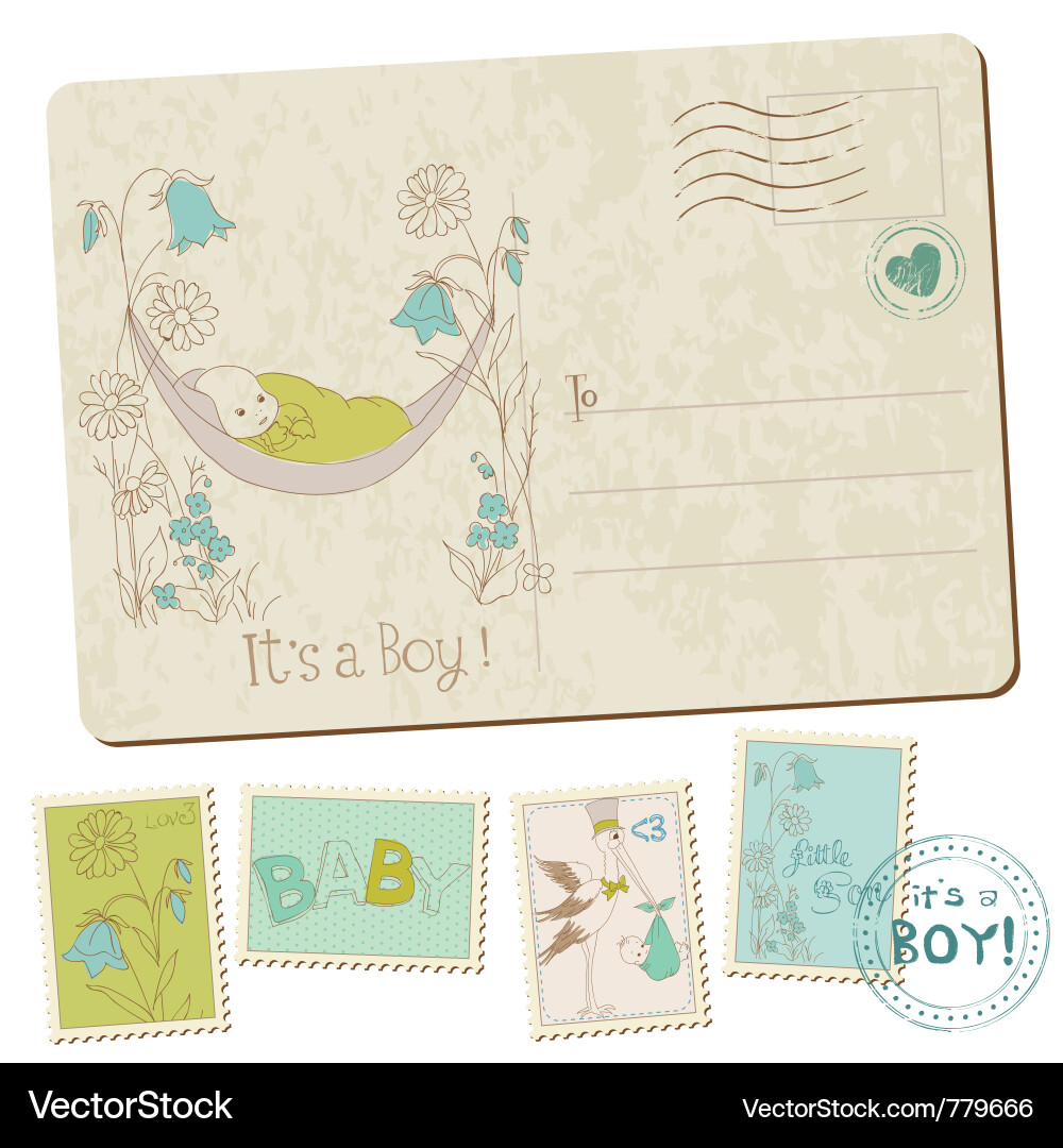 Vintage Baby Boy Postcard Vector Image