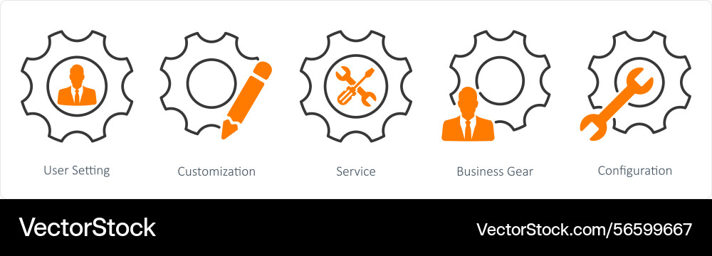 A set of 5 settings icons as user setting Vector Image