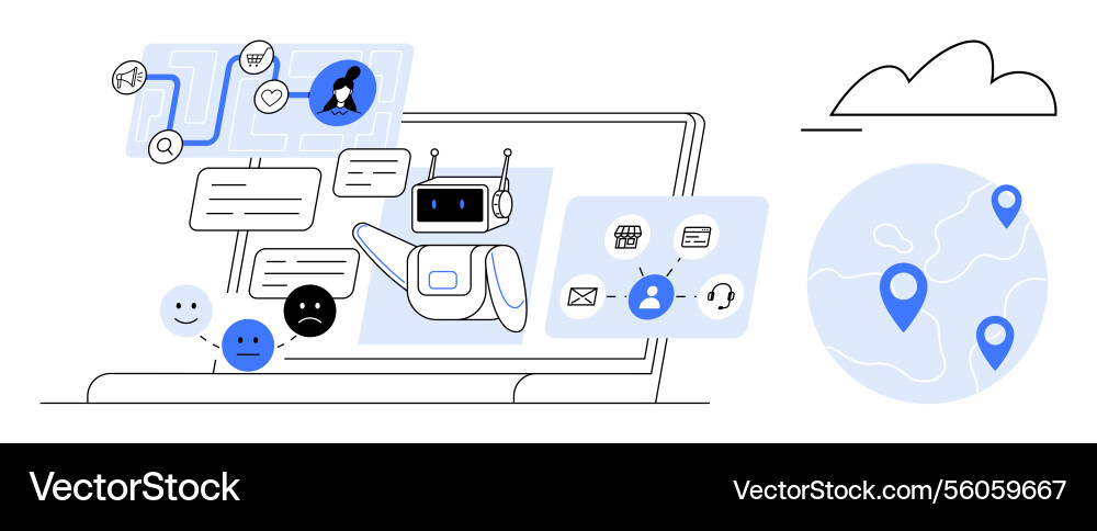 Ai-powered virtual assistant analyzing data Ai-powered virtual assistant analyzing data vector image