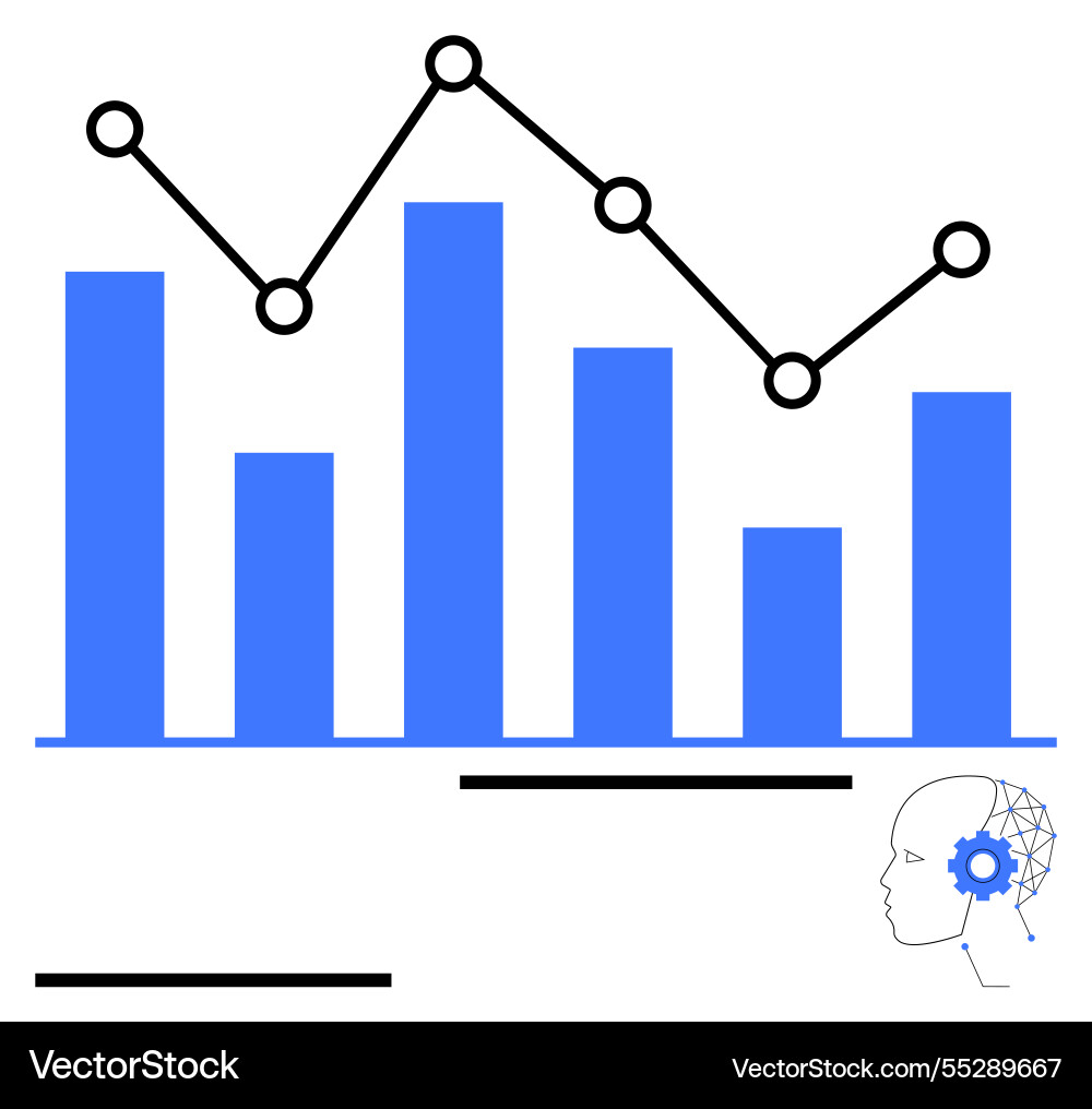 Data analysis with bar graph and trend line Data analysis with bar graph and trend line vector image