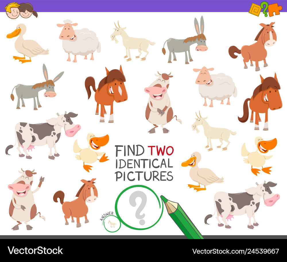 Find Two Matching Farm Animals Vector Image