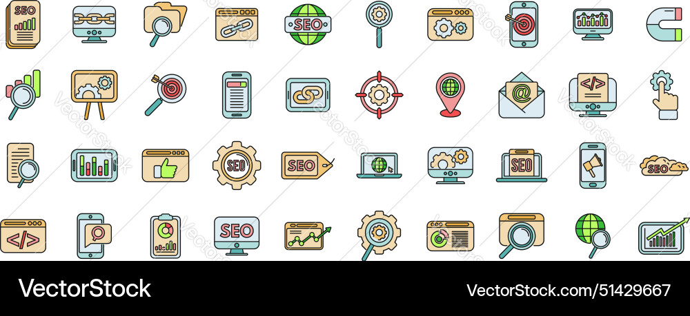 Search engine optimization icons set color Search engine optimization icons set color vector image
