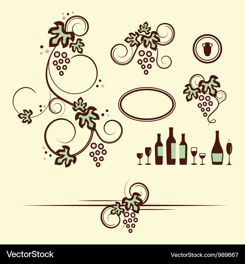 Wine & Vineyard Elements Vector Image