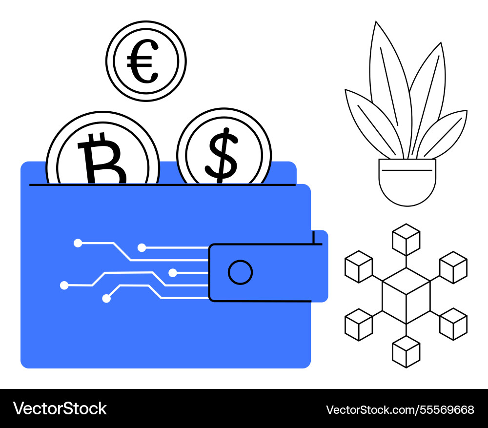 Digital wallet with cryptocurrency and blockchain Digital wallet with cryptocurrency and blockchain vector image