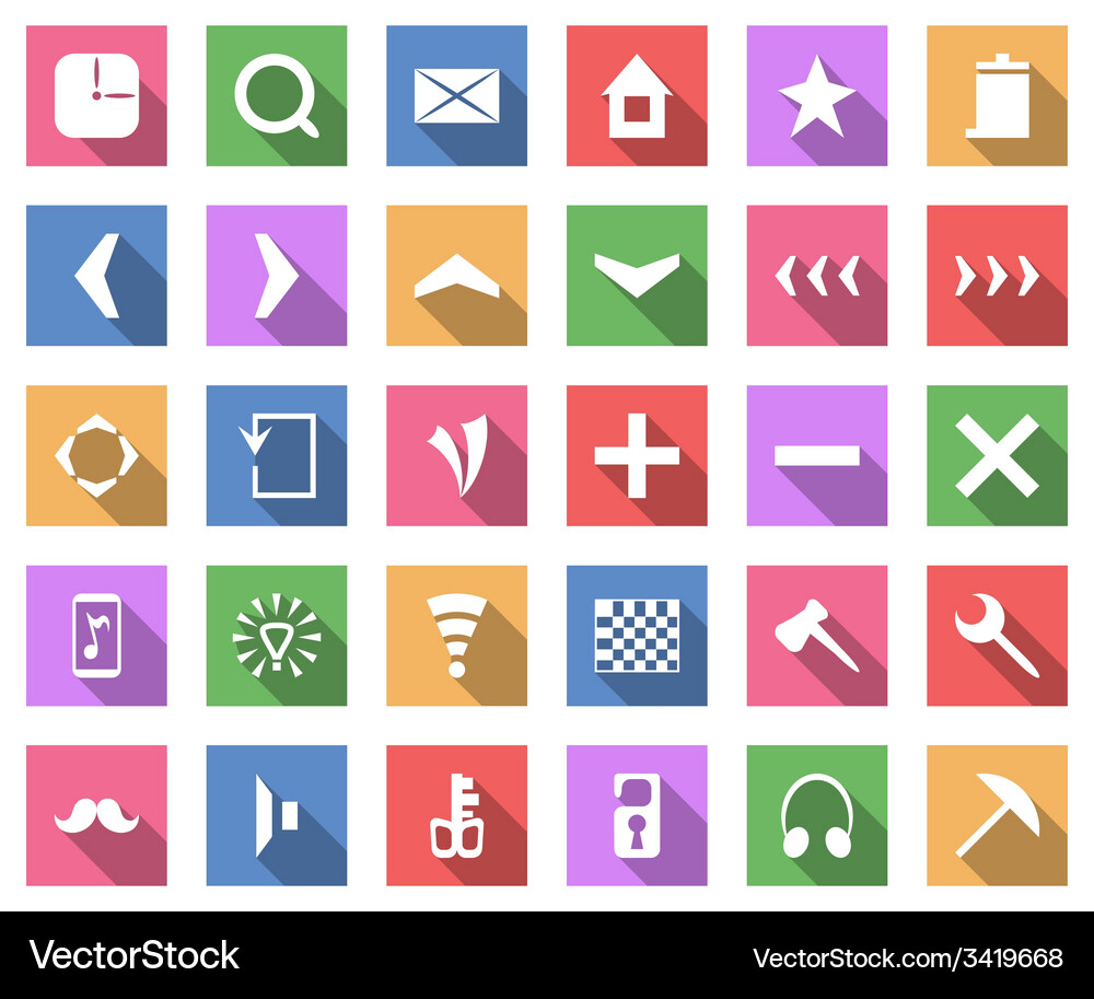 Flat icon set collection with long shadow Vector Image